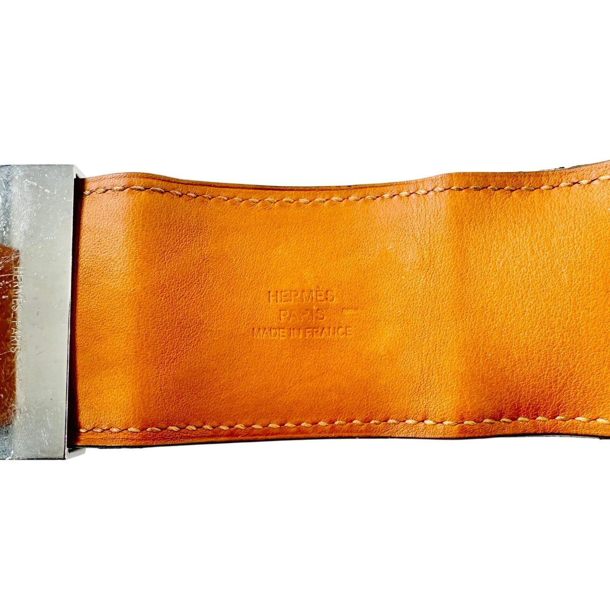 Bracelet Manchette HERMÈS "Collier de chien" en cuir et acier