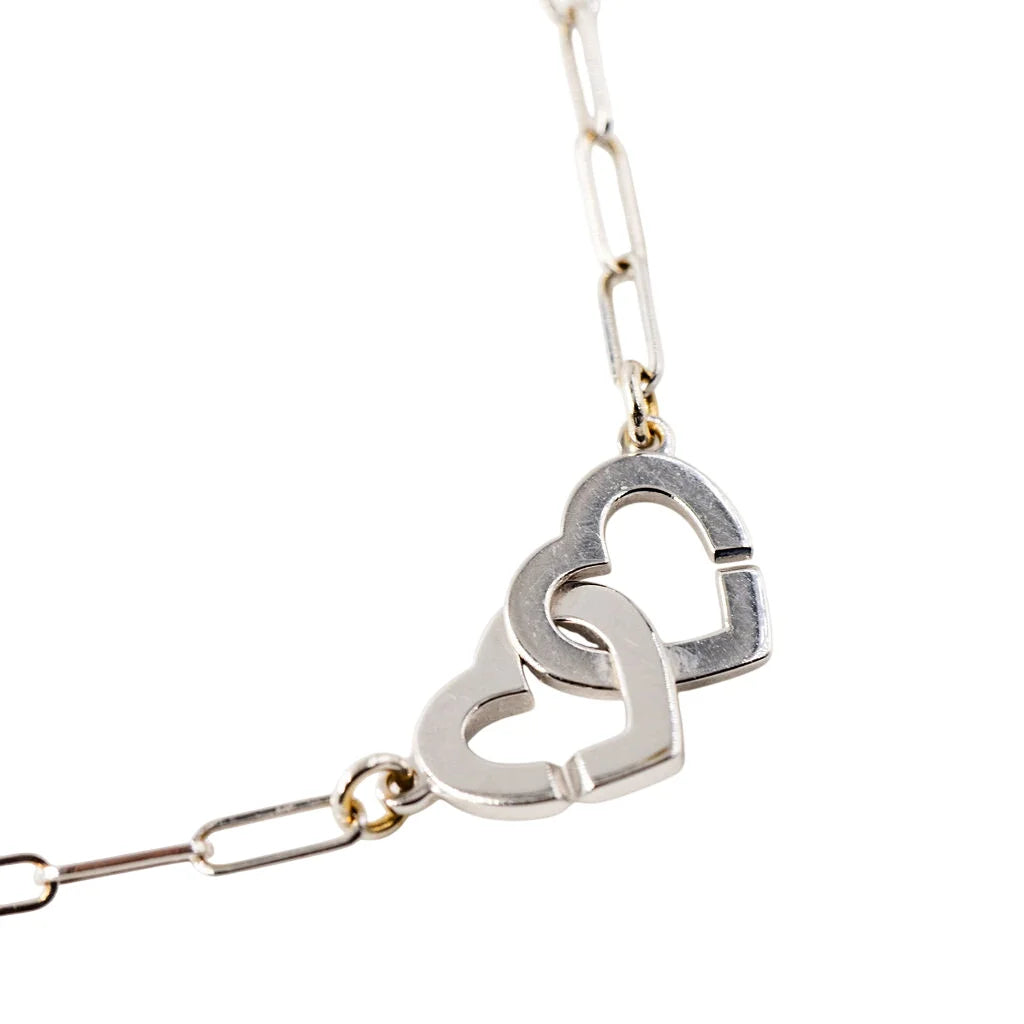 Collier Pendentif DINH VAN "Menottes Double Coeurs R9" en or blanc et diamants