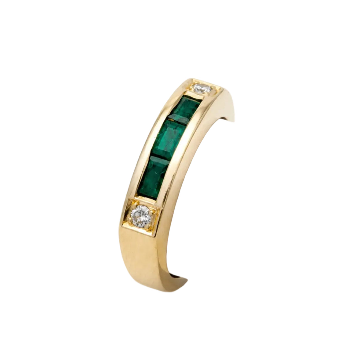 Bague Bandeau en or jaune, émeraudes et diamants