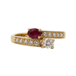Bague Toi & Moi en or jaune, rubis et diamants