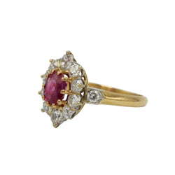 Bague Marguerite en or jaune, platine, rubis et diamants