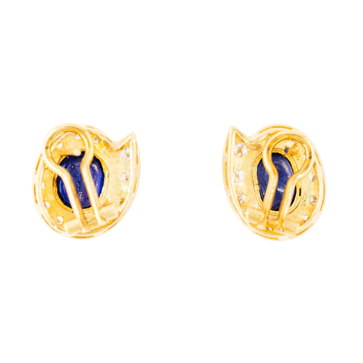 Paire de boucles d'oreille en or jaune, saphirs et diamants