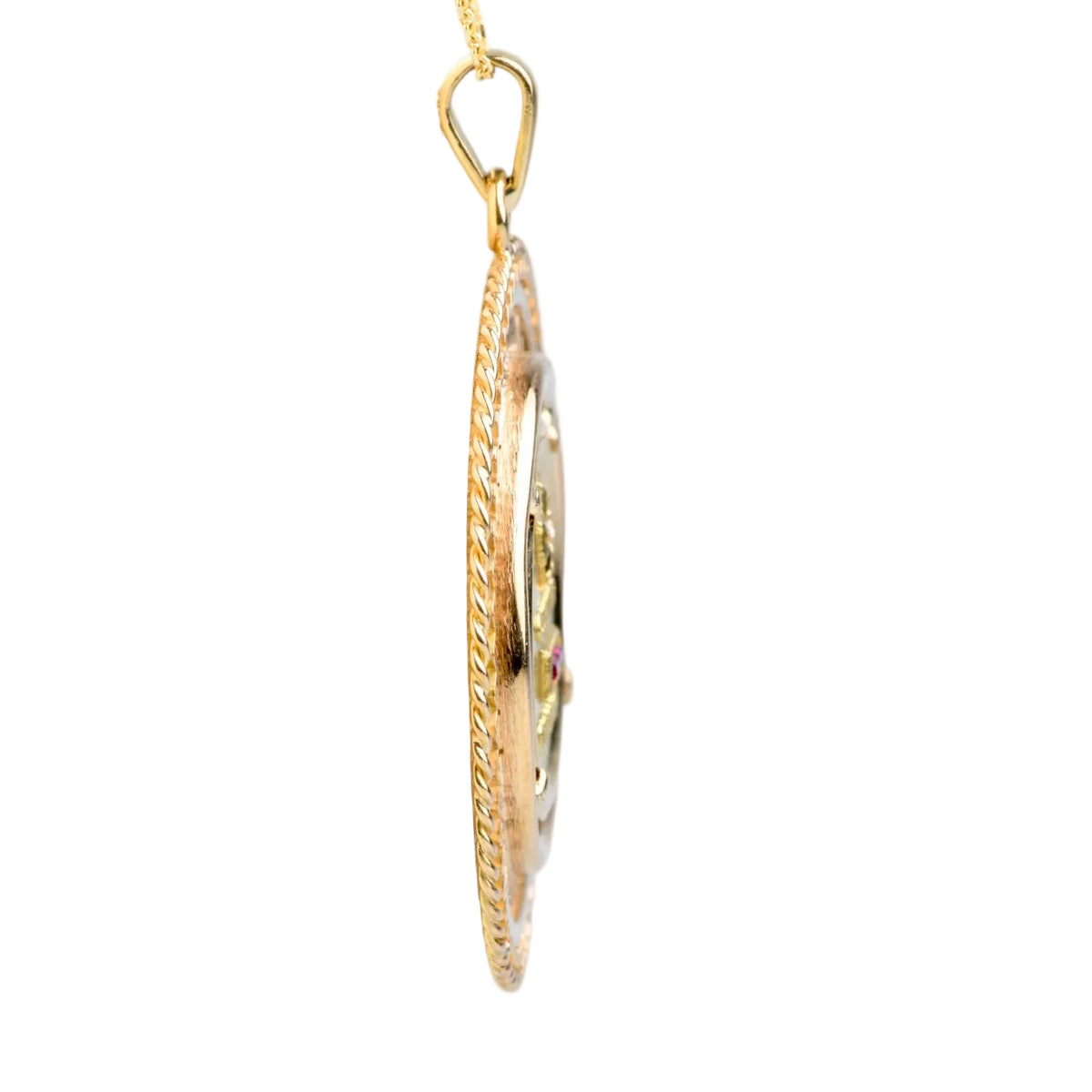 Pendentif AUGIS + qu’hier – que demain en or jaune et rubis