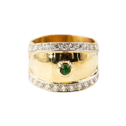 Bague en or jaune, diamants et cabochon d'émeraude