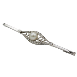 Broche Barrette en or, platine, perle et diamants