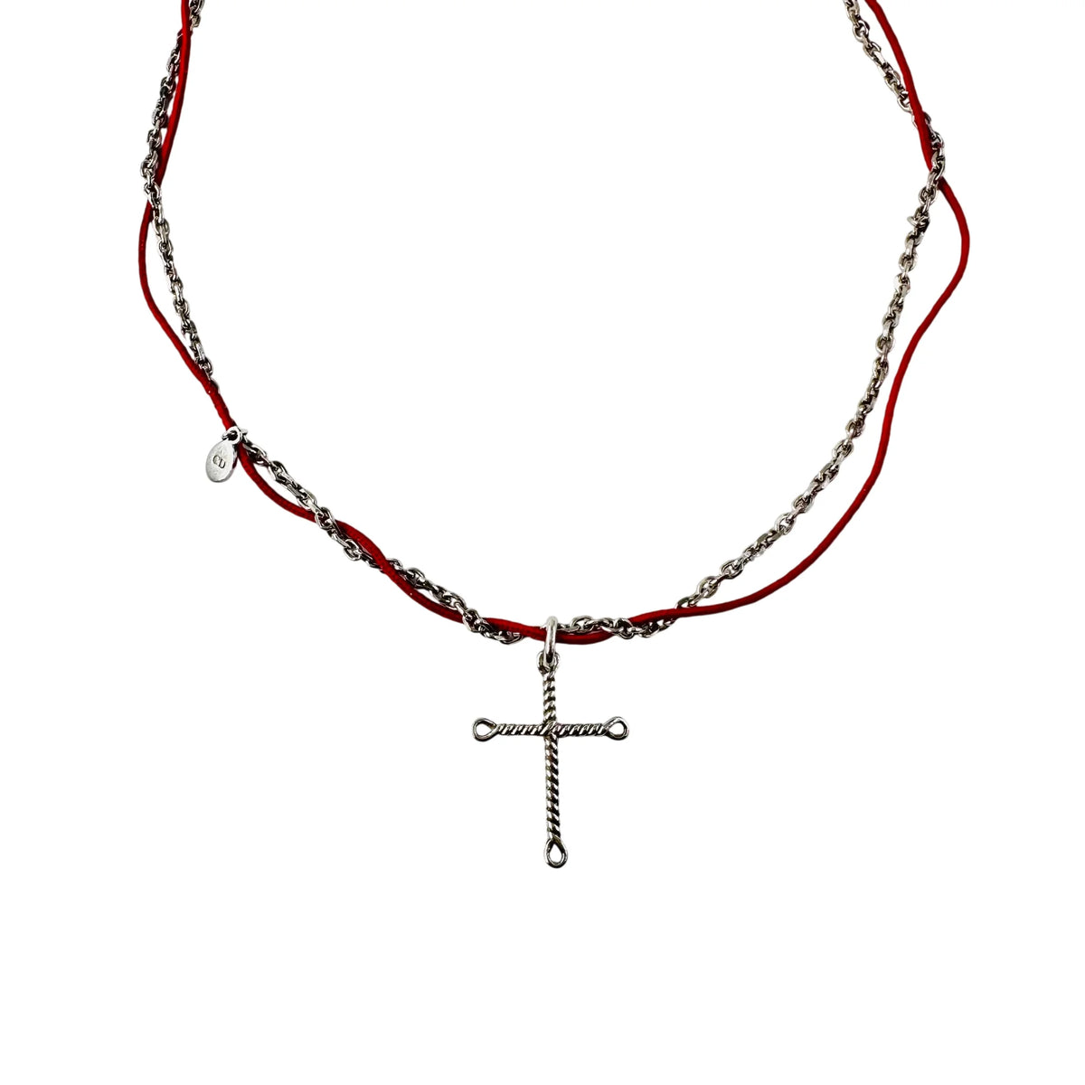 Collier Pendentif DIOR Croix en argent et cordon