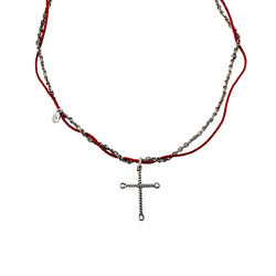 Collier Pendentif DIOR Croix en argent et cordon