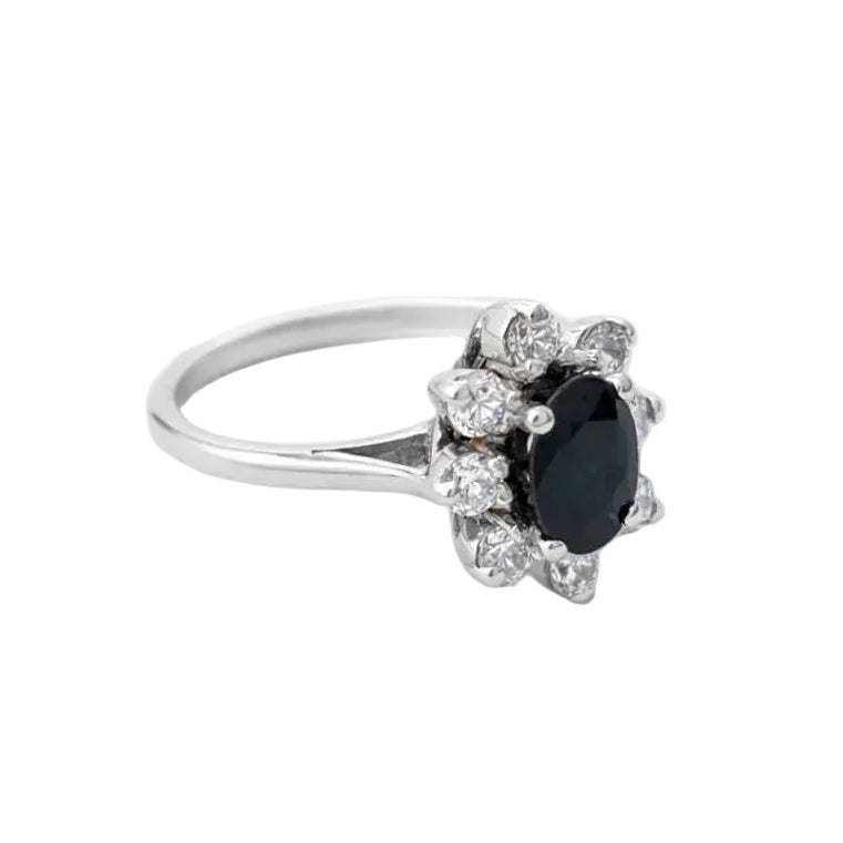 Bague Marguerite en or blanc, saphir et diamants
