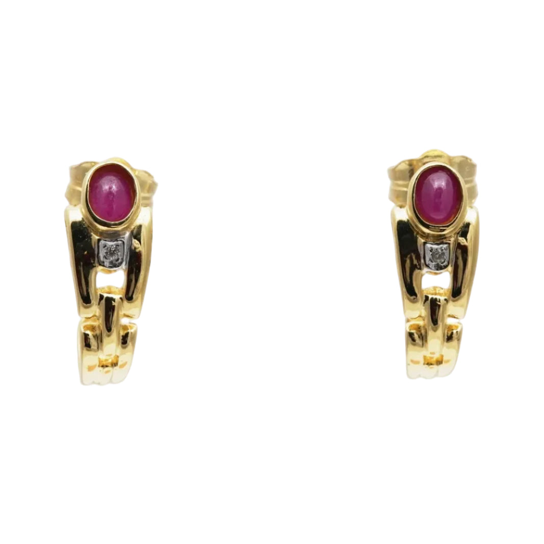 Boucles d'oreilles Puces en or jaune, rubis et diamants