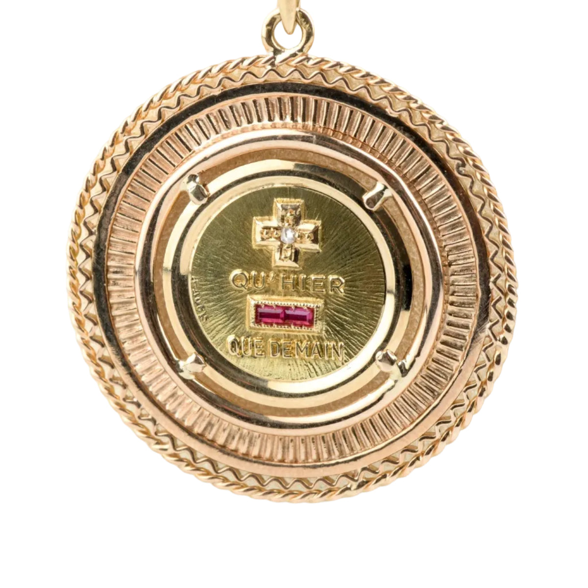 Pendentif AUGIS + qu’hier – que demain en or jaune et rubis