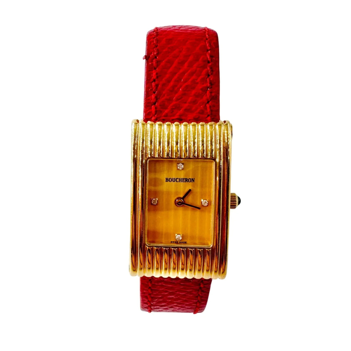 Montre BOUCHERON "Reflet" en or jaune, cuir et diamants