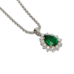 Collier Pendentif en or blanc, émeraude et diamants