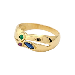 Bague Jonc en or jaune, émeraude, saphir et rubis
