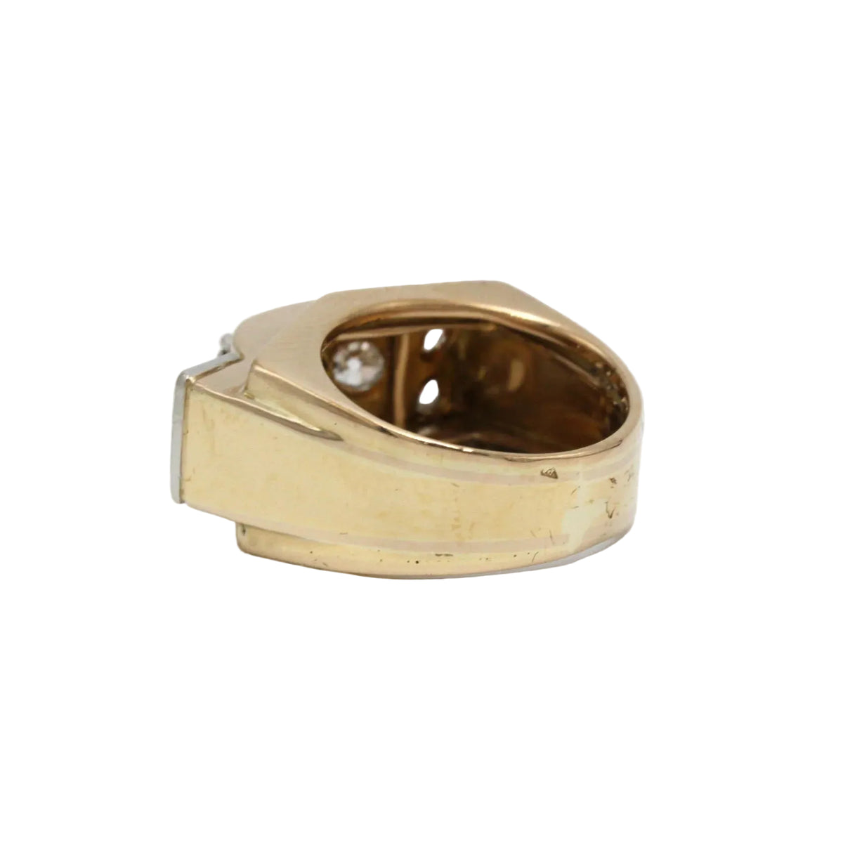 Bague Tank en or jaune, platine et diamants