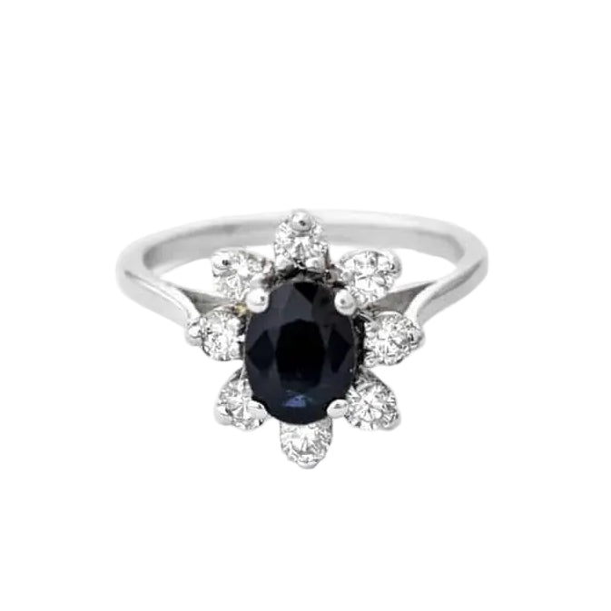 Bague Marguerite en or blanc, saphir et diamants