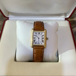 Montre CARTIER "Tank Solo" en or jaune, acier et cuir