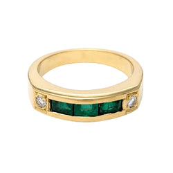 Bague Bandeau en or jaune, émeraudes et diamants