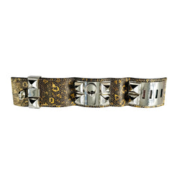 Bracelet Manchette HERMÈS "Collier de chien" en cuir et acier