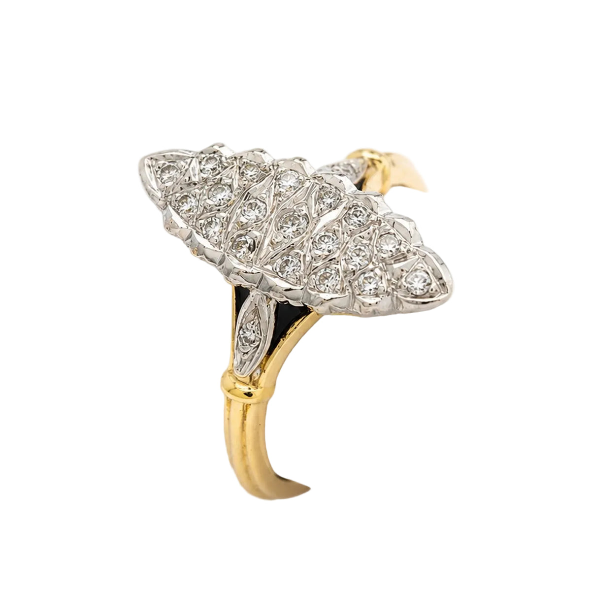 Bague Marquise en or blanc, or jaune et diamants