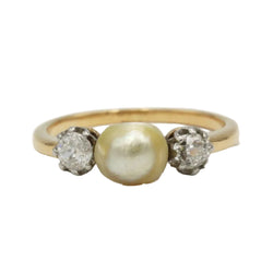 Bague Trilogie en or jaune, perle et diamants
