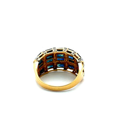 Art Deco-Style Yellow Gold Ring with Sapphires and Diamonds