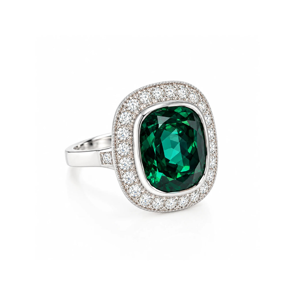 Bague Entourage en or blanc, tourmaline et diamants