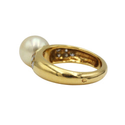 Bague Solitaire en or jaune, perle et diamants