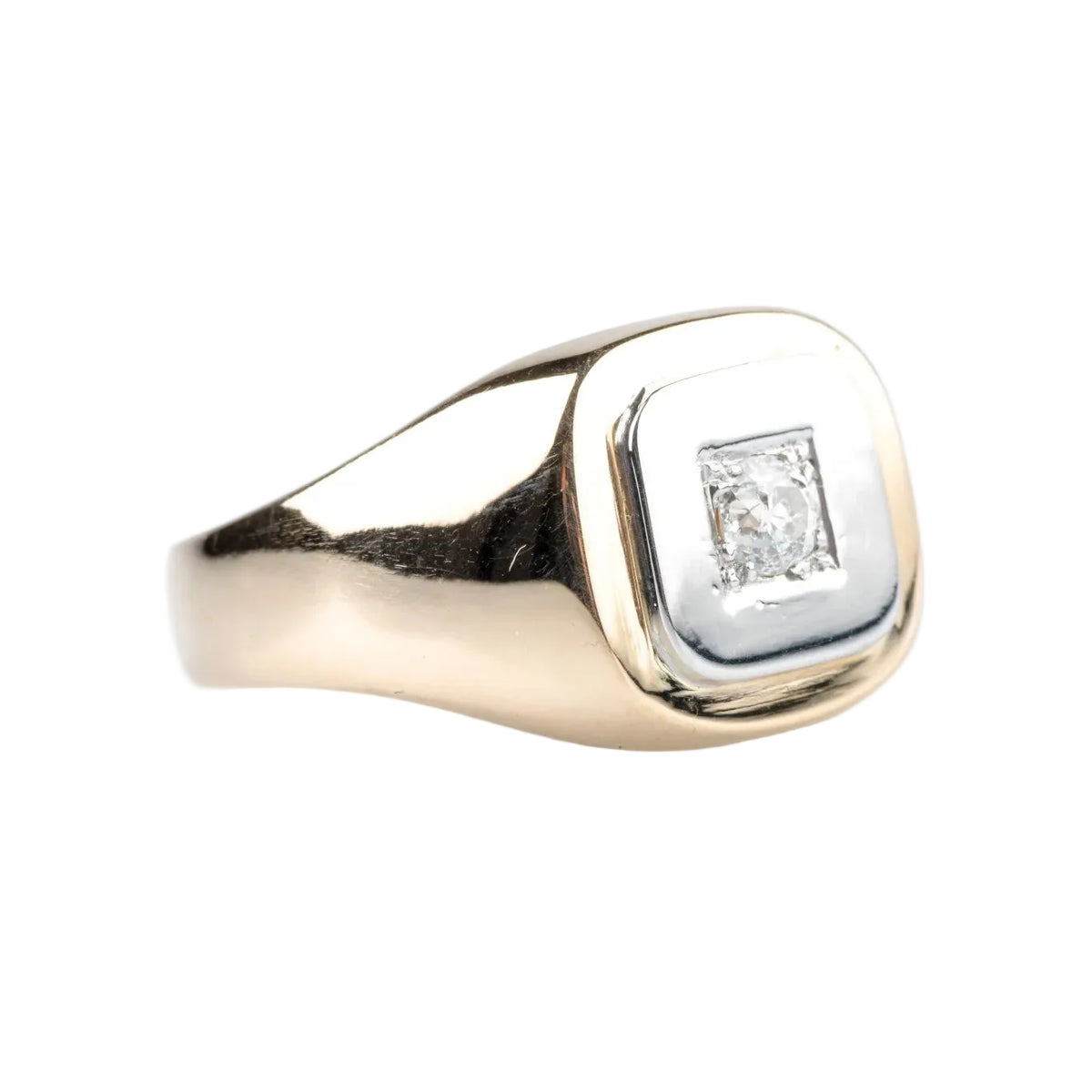 Belle Chevalière en or blanc, or jaune et diamant