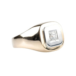 Belle Chevalière en or blanc, or jaune et diamant