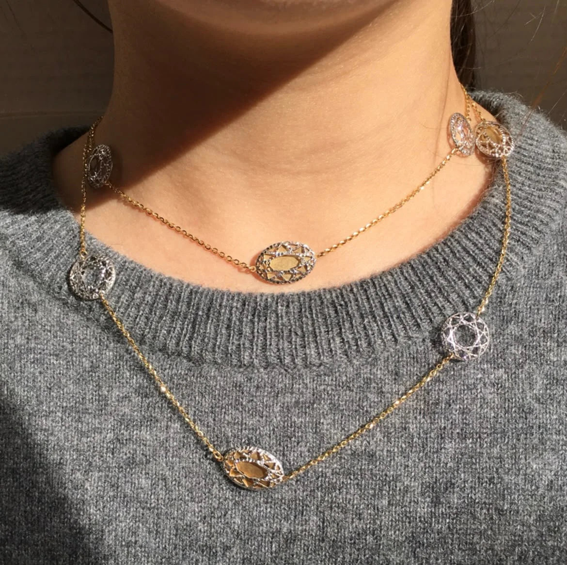 Collier Sautoir en or blanc et or jaune