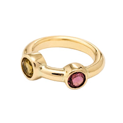 Bague Toi & Moi en or jaune et tourmalines