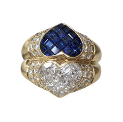 Bague Toi & Moi en or jaune, saphirs et diamants
