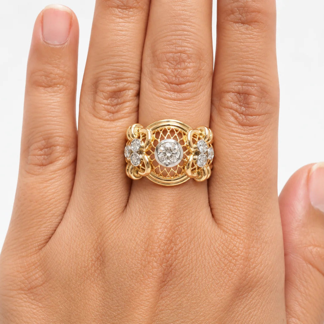 Bague Tank en or jaune et diamants