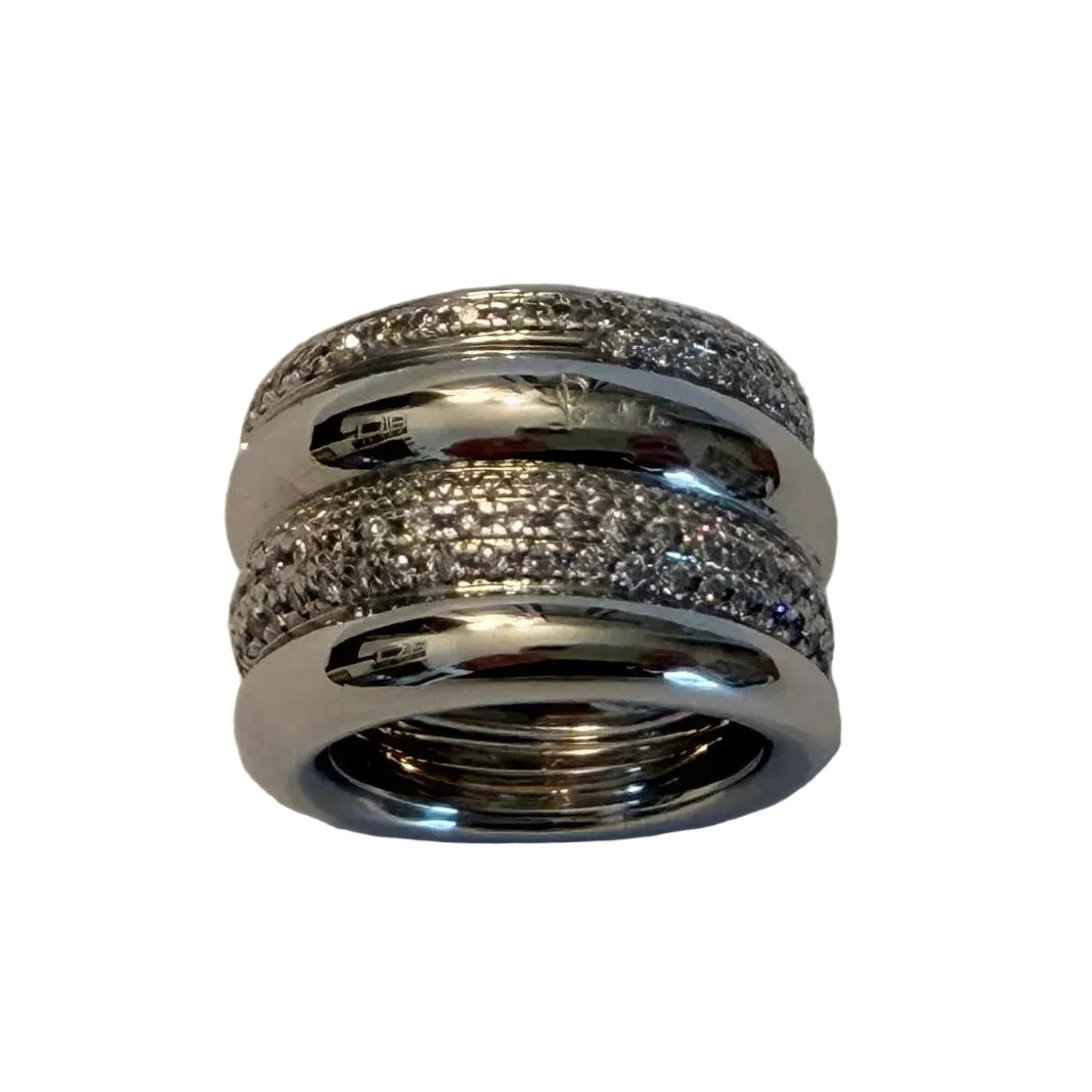 Bague Bandeau POMELLATO "Tubolare" en or blanc et diamants