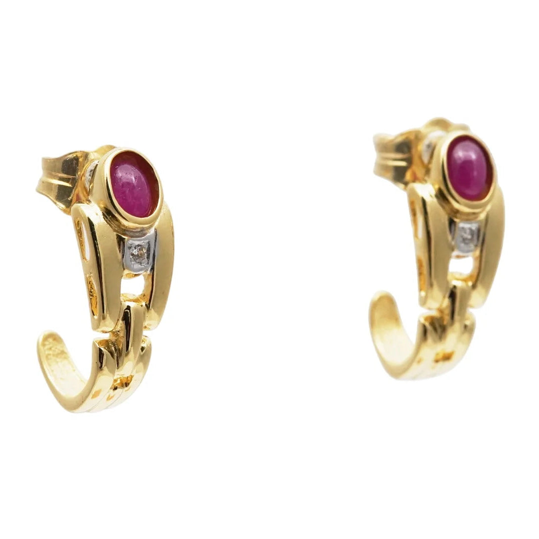 Boucles d'oreilles Puces en or jaune, rubis et diamants