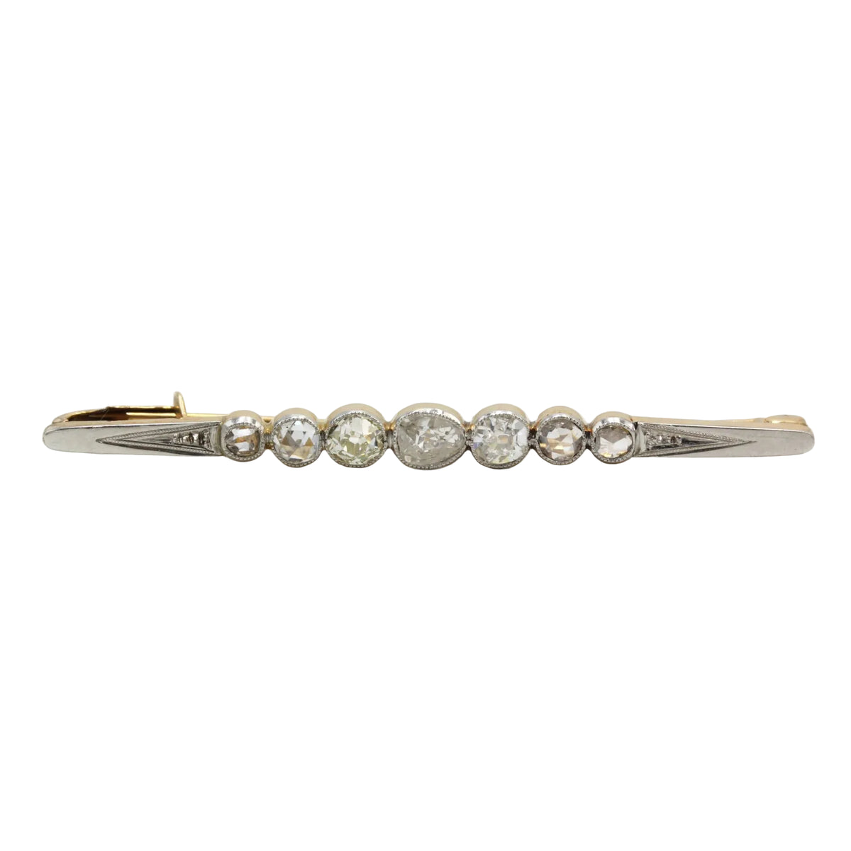 Broche Barrette en or jaune, platine et diamants