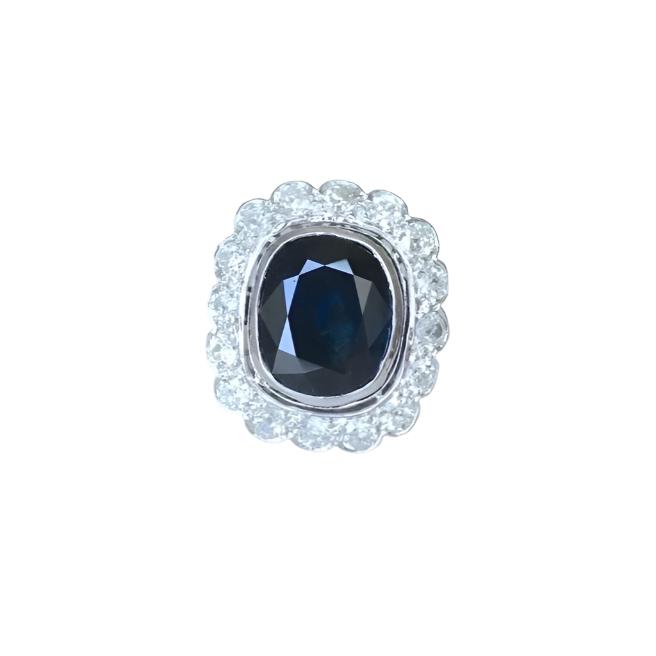 Grande Bague Marguerite Art Déco Saphir et Diamants - Castafiore
