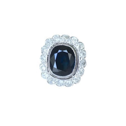 Grande Bague Marguerite Art Déco Saphir et Diamants - Castafiore