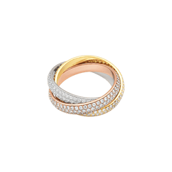 Bague Cartier, « Trinity », trois anneaux trois tons d’or et diamants.