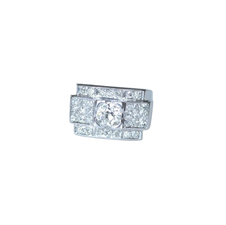 Large Bague Bandeau Art Déco Diamants 2,10 Cts sur Platine - Castafiore