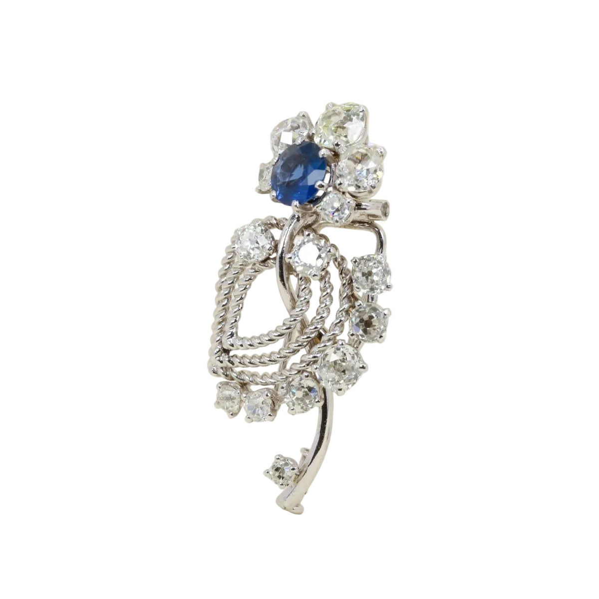 MAUBOUSSIN Broche or blanc saphir diamants taille ancienne - Castafiore