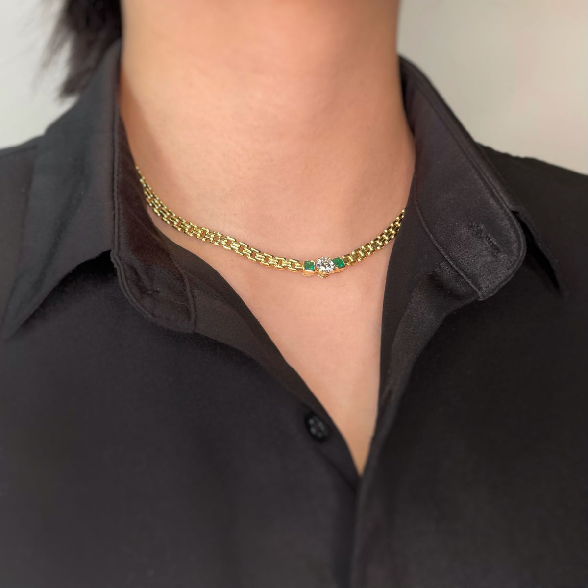Collier Or, Diamant & Emeraudes - René KREISS
