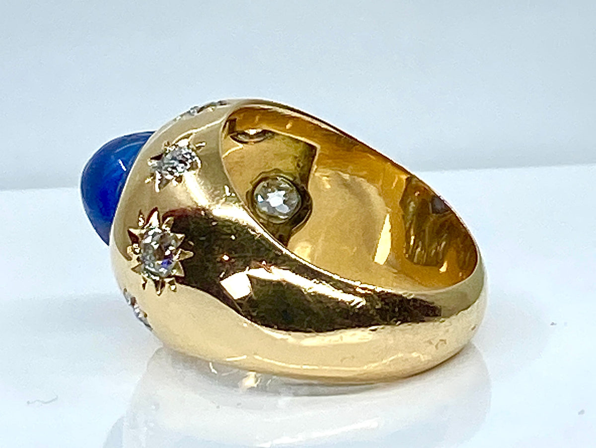 Bague en or jaune 18 carats, saphir 5,10 carats Ceylan non chauffé et diamants