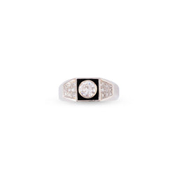 Bague Jonc MELLERIO en or blanc et platine, onyx et diamants