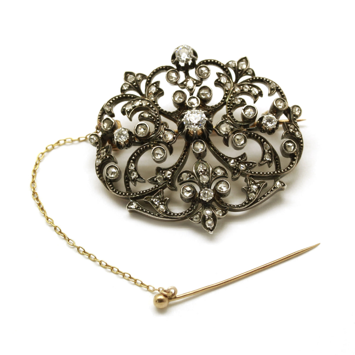 Broche XIXème - Or, Argent et diamants