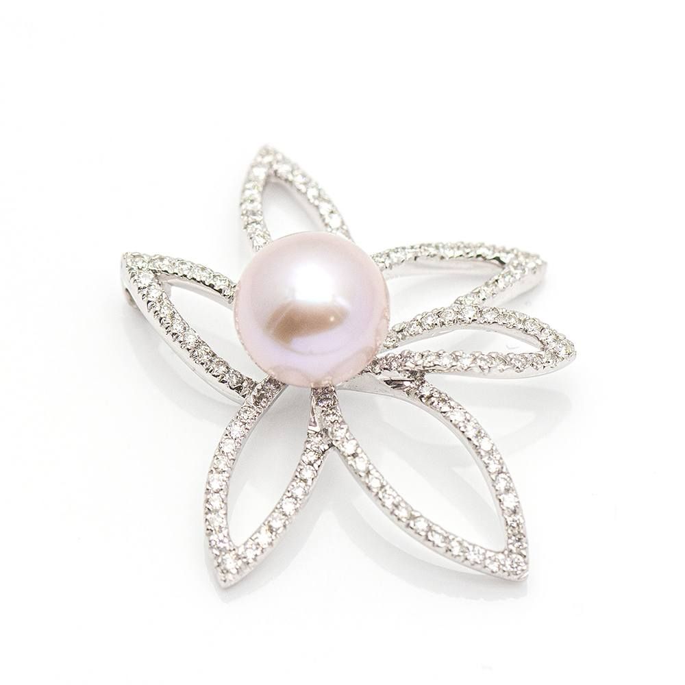 Pendentif fleur et perle en or