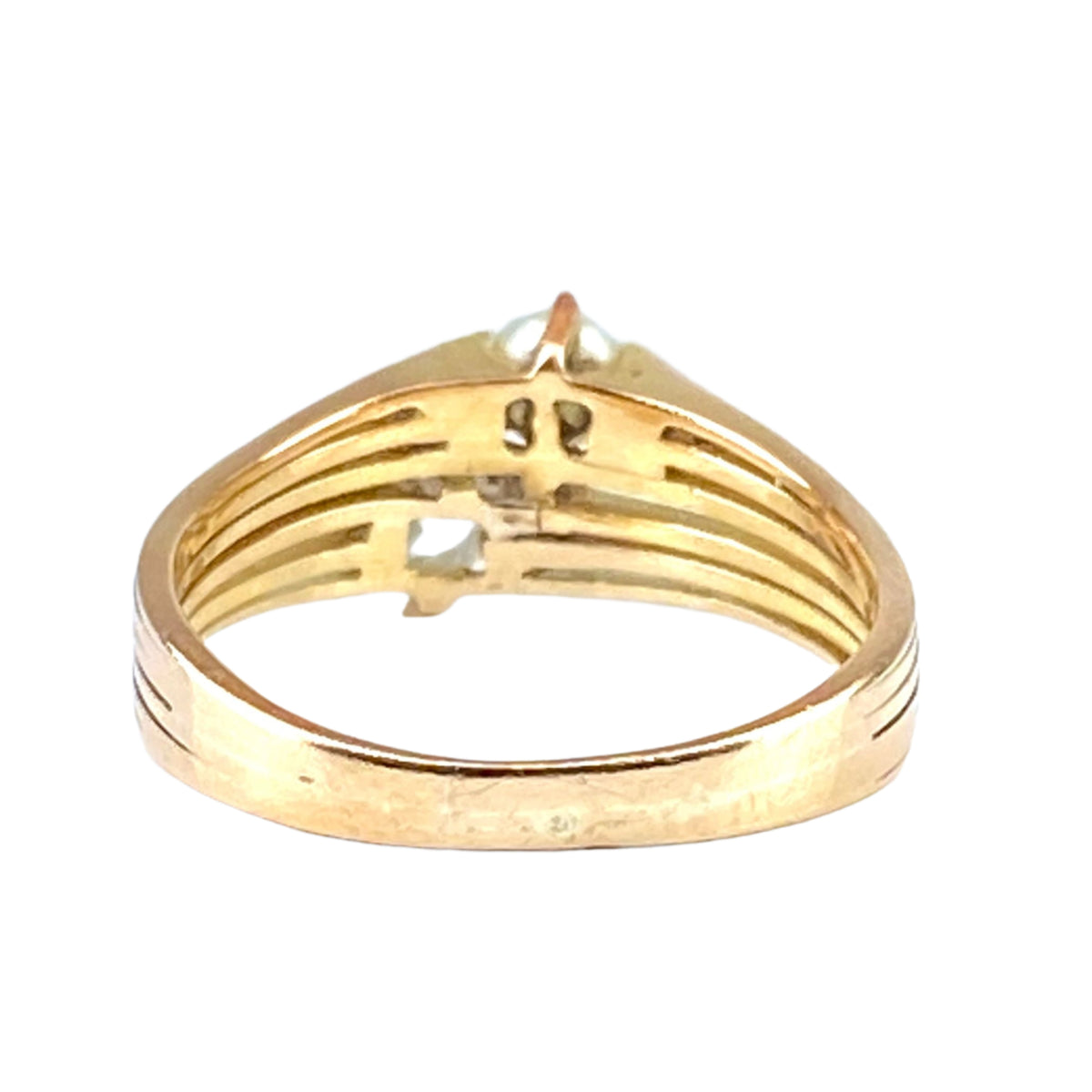 Bague  Toi & Moi en or jaune, perle et diamant