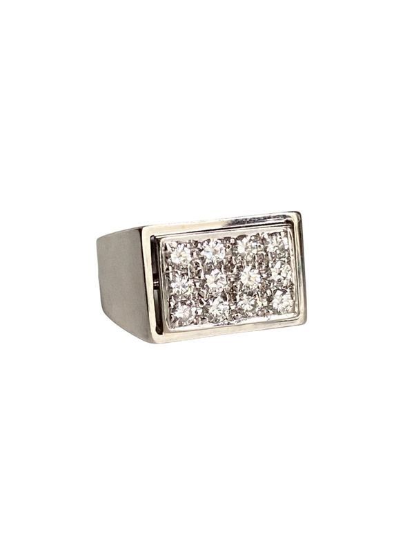 Bague Chevalière en or gris 18k et diamants