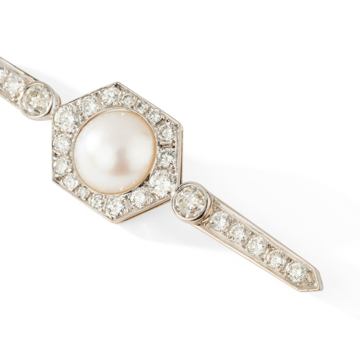 Broche Barrette perle et diamants