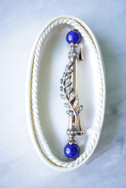 Broche or rose perles lapis lazuli